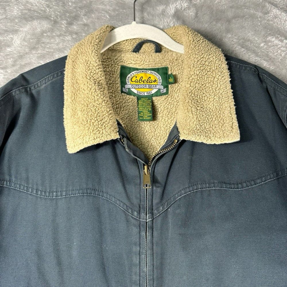 Cabelas Jacket Men L Tall Blue Sherpa Lined Cotton Collar‎ Full Zip Heavy Work